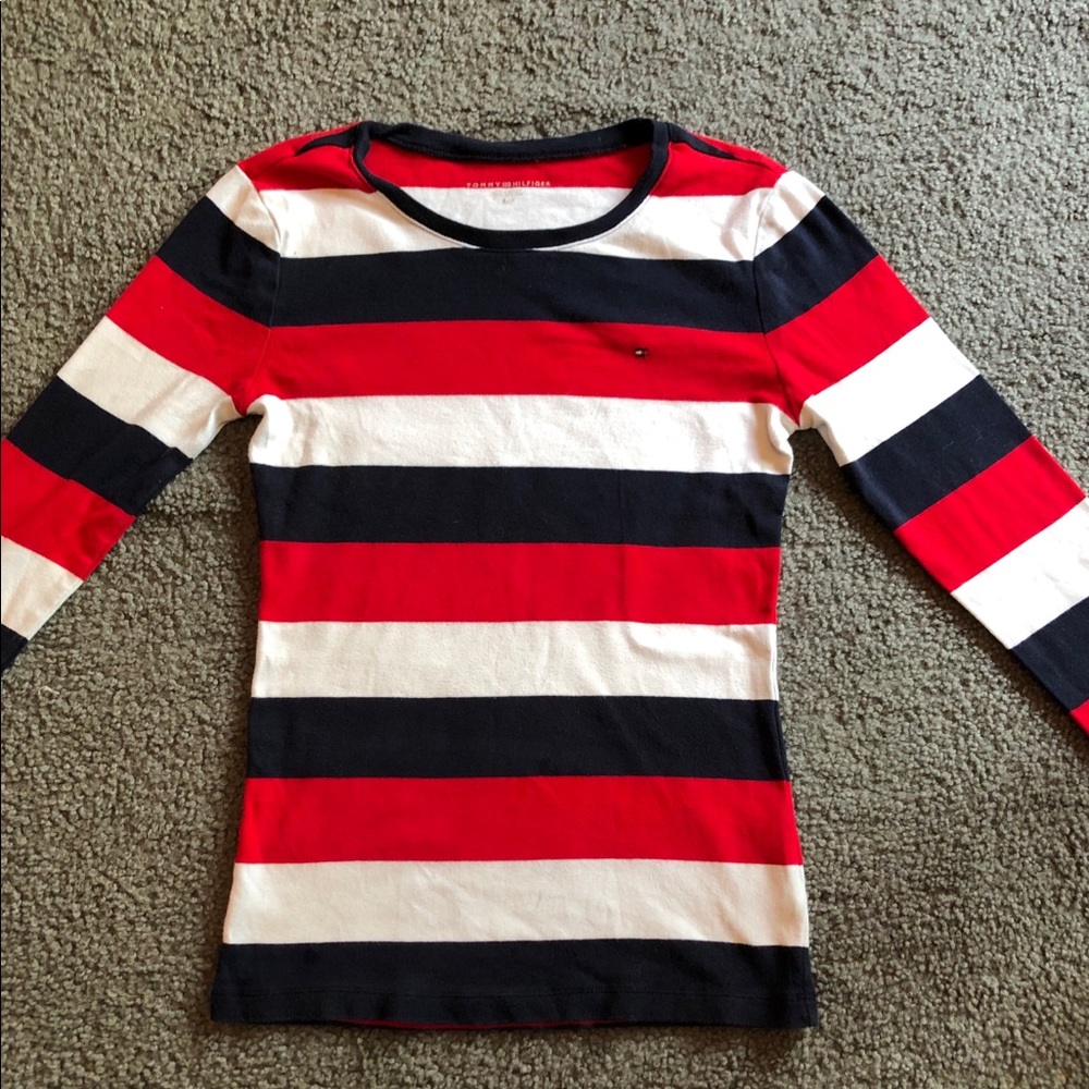 tommy hilfiger red, white, and blue long sleeve